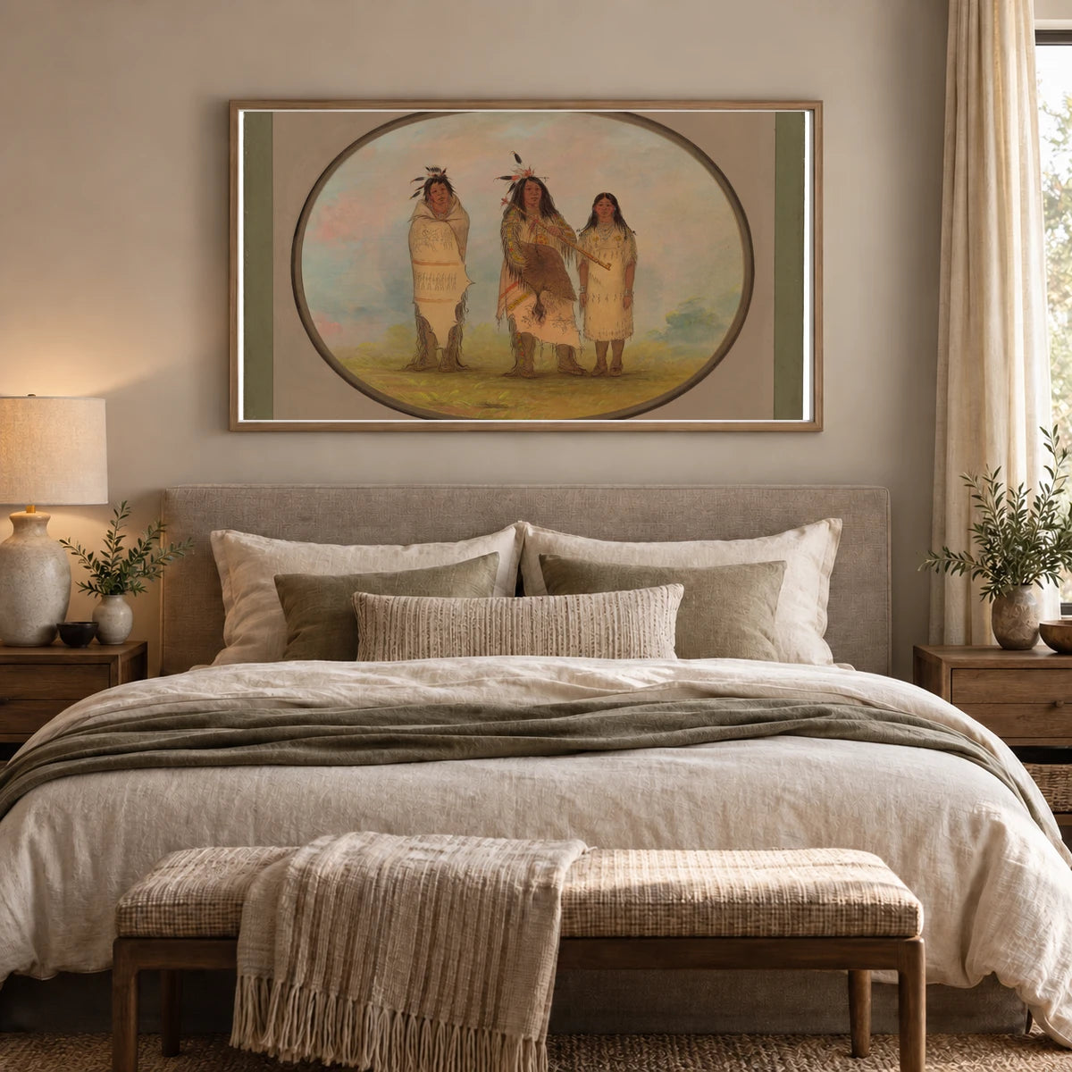 A Cheyenne Chief, His Wife, And A Medicine Man 1965.16.36 — Famous Paintings shown in a styled interior