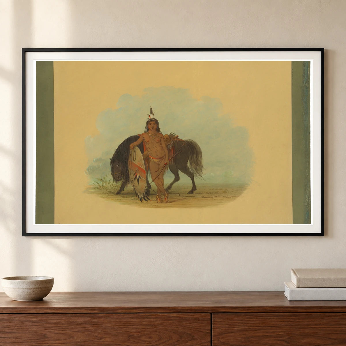 A Cheyenne Warrior Resting His Horse 1965.16.39 — Famous Paintings shown in a styled interior
