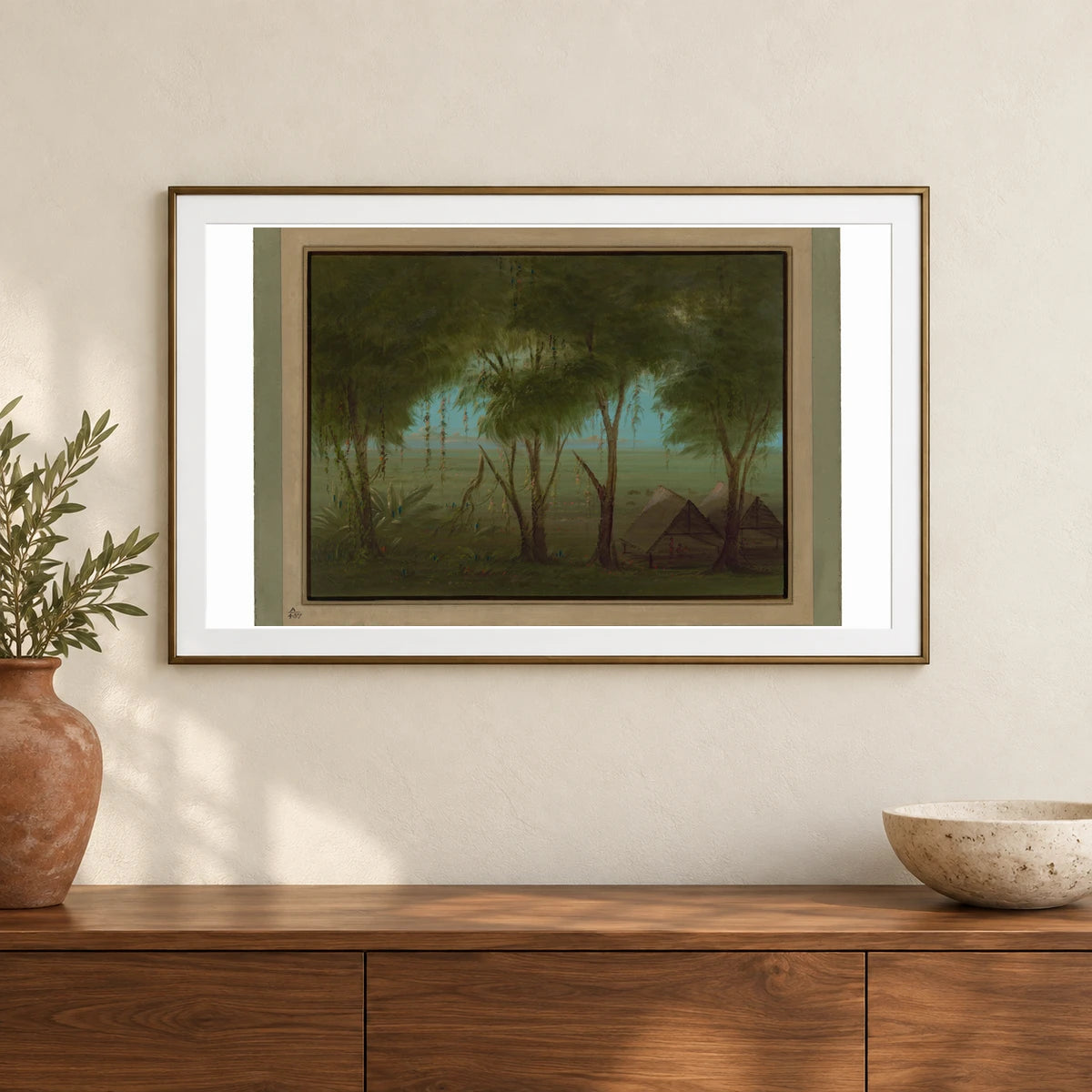 A Connibo Village 1965.16.295 — Famous Paintings shown in a styled interior