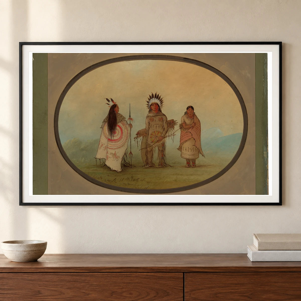 A Crow Chief, A Warrior, And His Wife 1965.16.21 — Famous Paintings shown in a styled interior