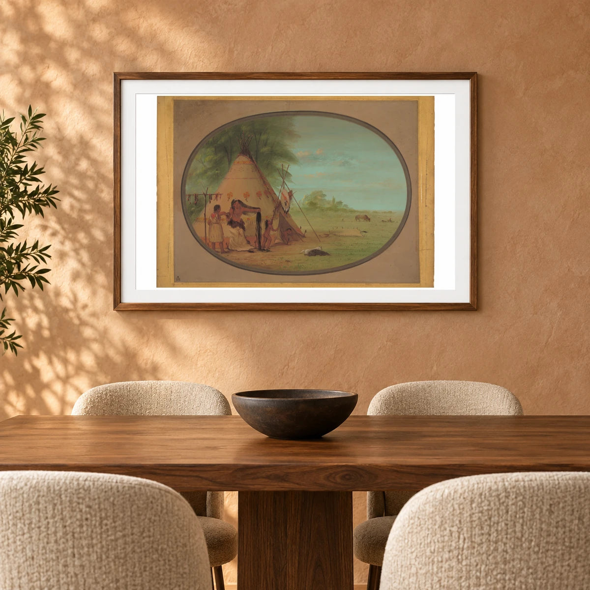 A Crow Chief At His Toilette 1965.16.22 — Famous Paintings shown in a styled interior