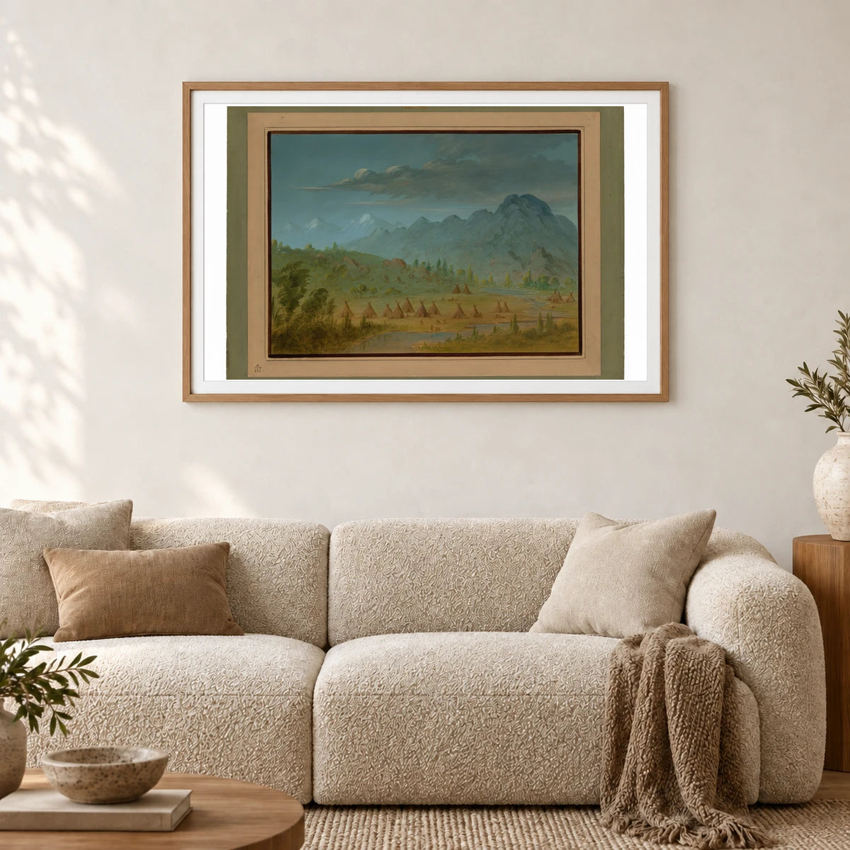 A Crow Village And The Salmon River Mountains 1965.16.25 — Famous Paintings shown in a styled interior