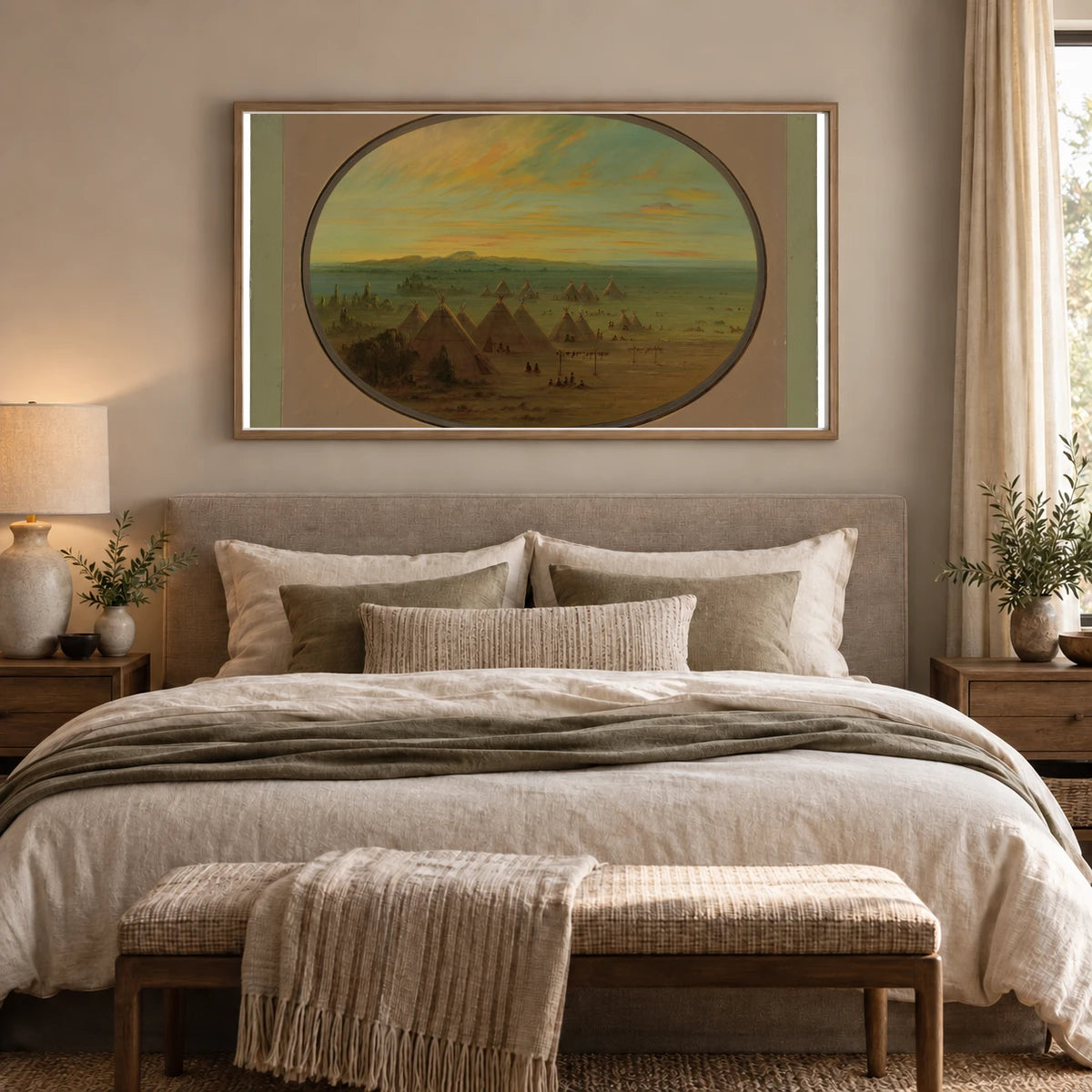 A Crow Village On The Salmon River 1965.16.24 — Famous Paintings shown in a styled interior