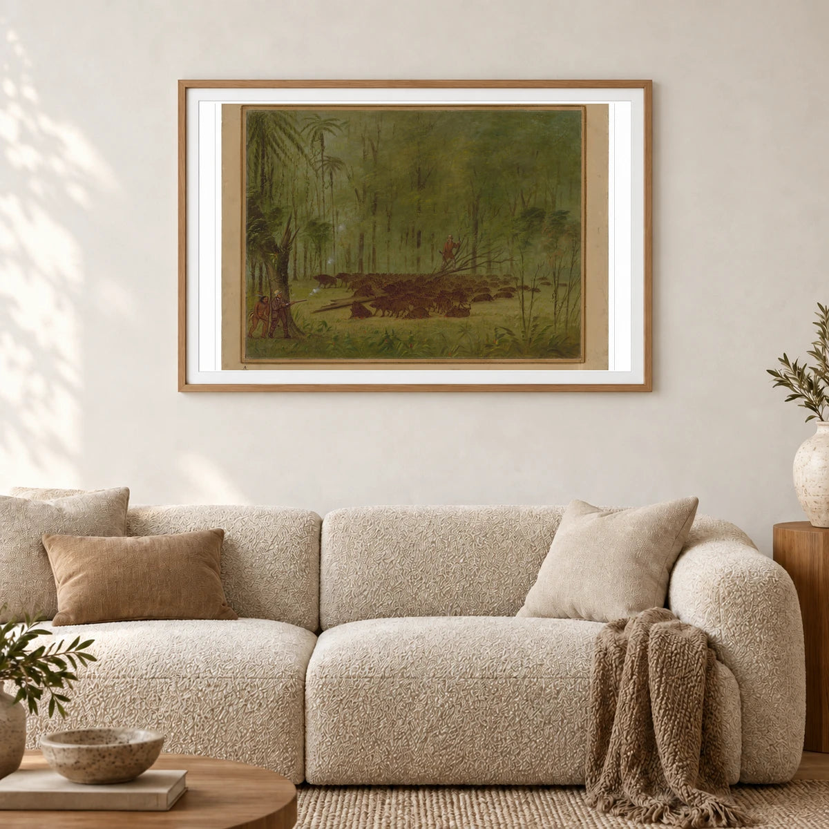 A Fight With Peccaries Caribbe 1965.16.260 — Famous Paintings shown in a styled interior