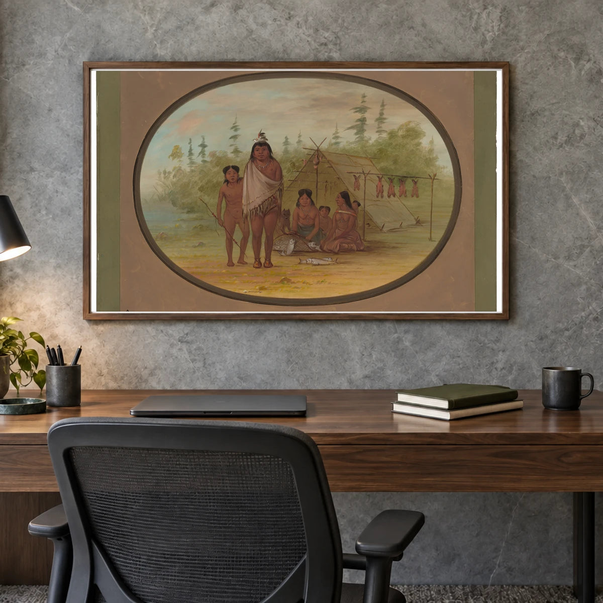 A Flathead Chief With His Family 1965.16.151 — Famous Paintings shown in a styled interior