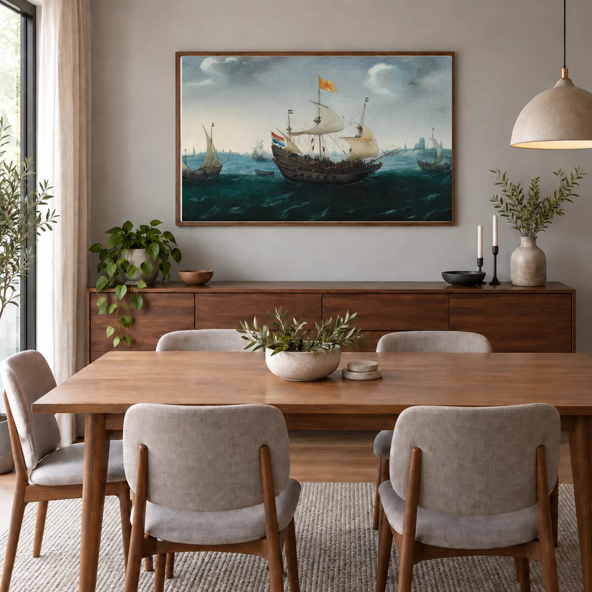 A Fleet At Sea 2021.97.1 — Famous Paintings shown in a styled interior