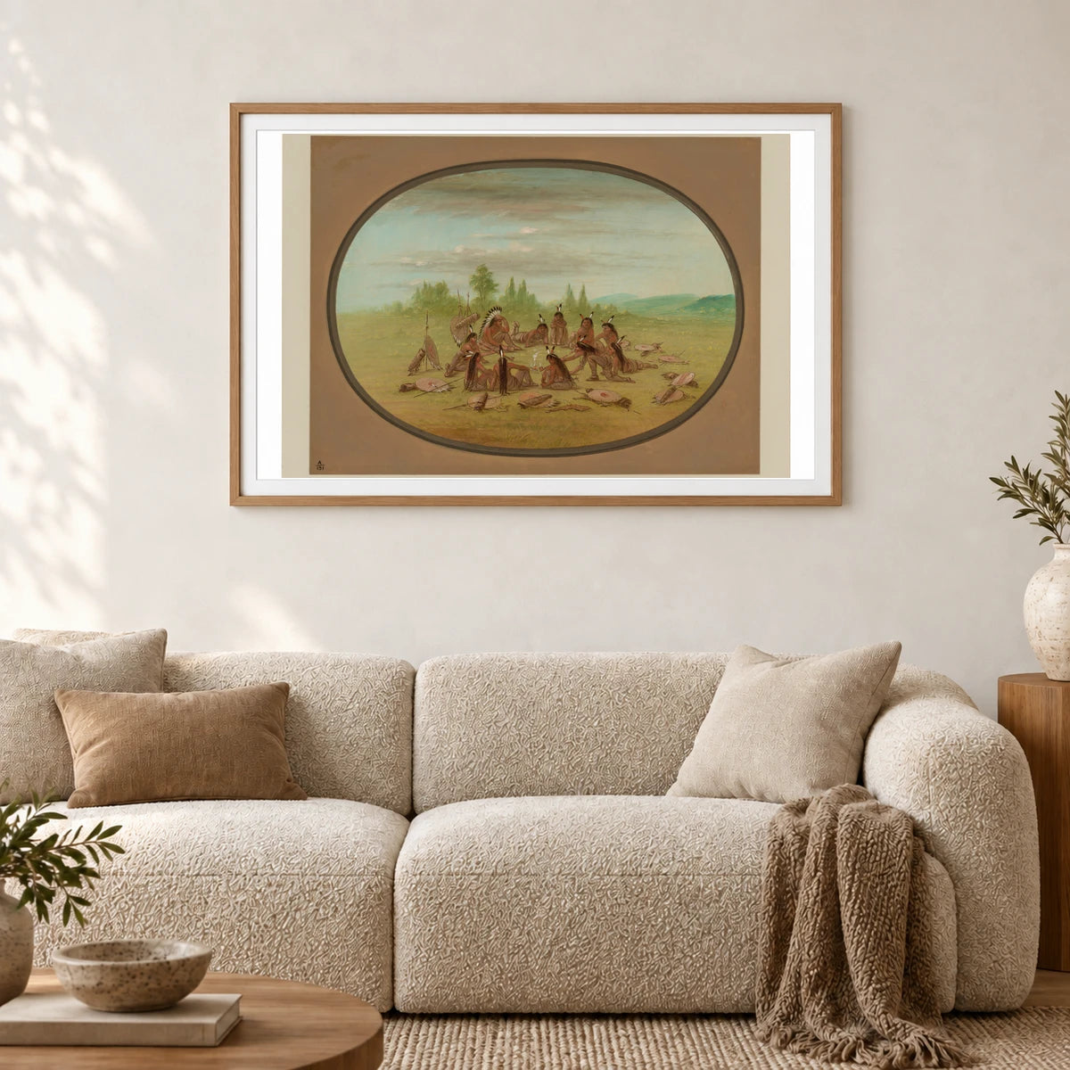 A Foot War Party In Council Mandan 1965.16.84 — Famous Paintings shown in a styled interior