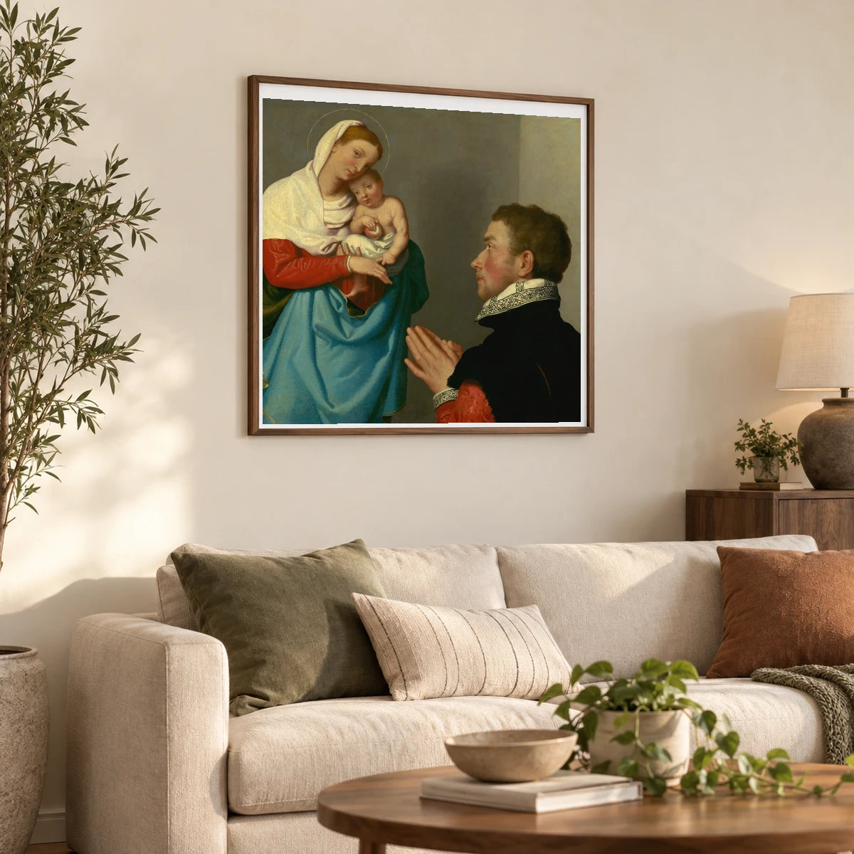 A Gentleman In Adoration Before The Madonna 1939.1.114 — Famous Paintings shown in a styled interior