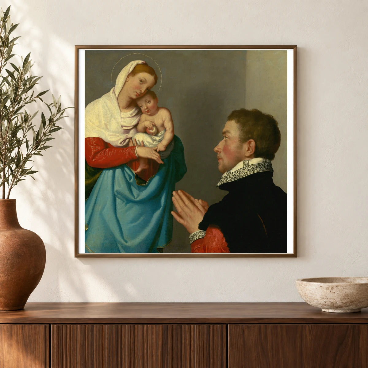 A Gentleman In Adoration Before The Madonna 1939.1.114 — Famous Paintings shown in a styled interior