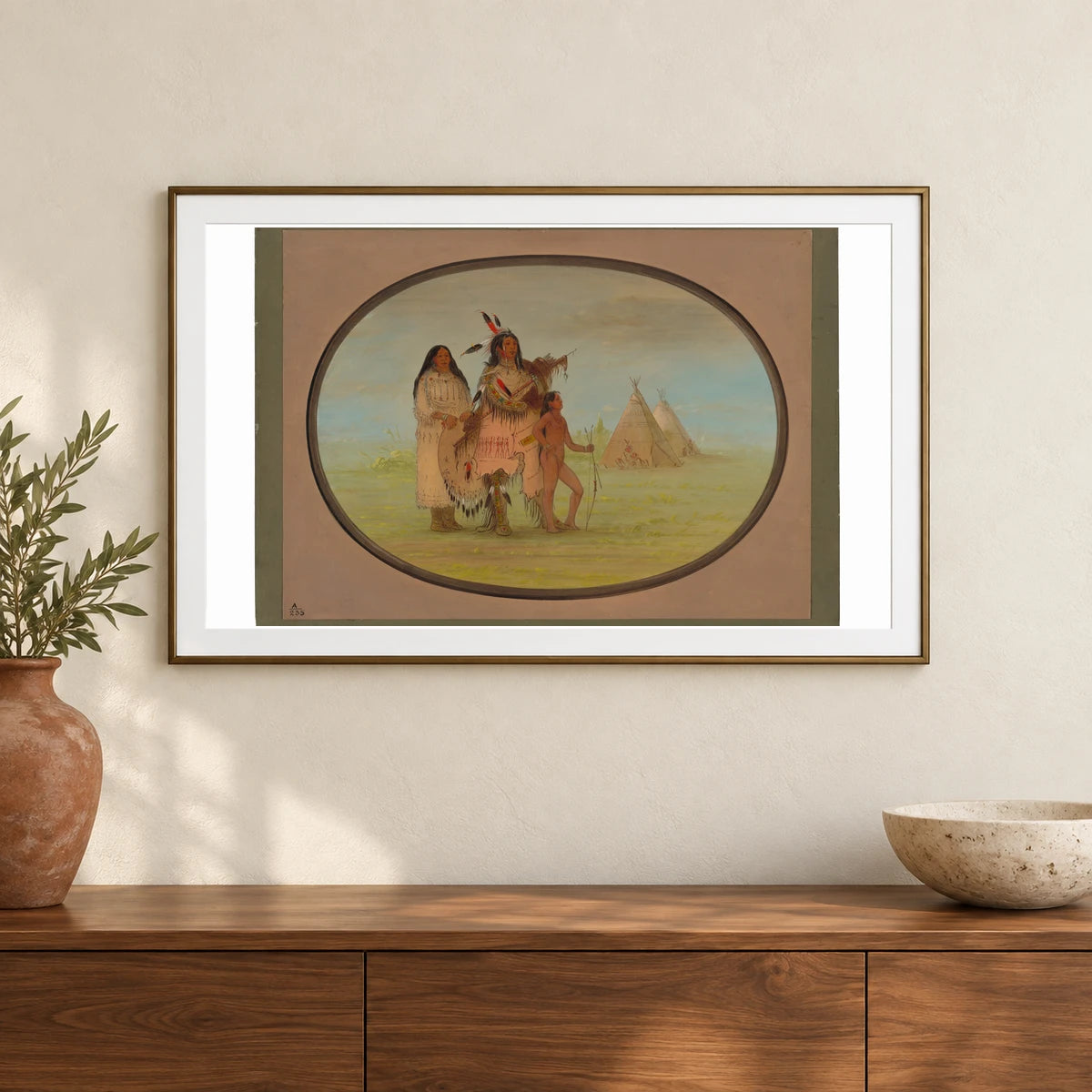 A K Nisteneux Warrior And Family 1965.16.124 — Famous Paintings shown in a styled interior