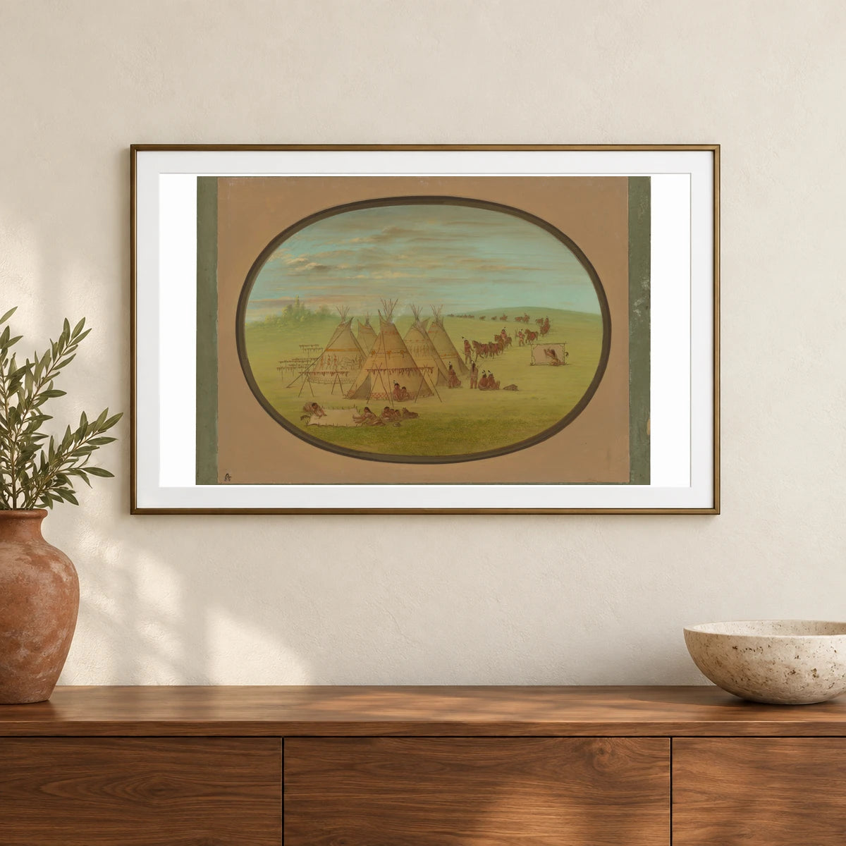 A Little Sioux Village 1965.16.4 — Famous Paintings shown in a styled interior