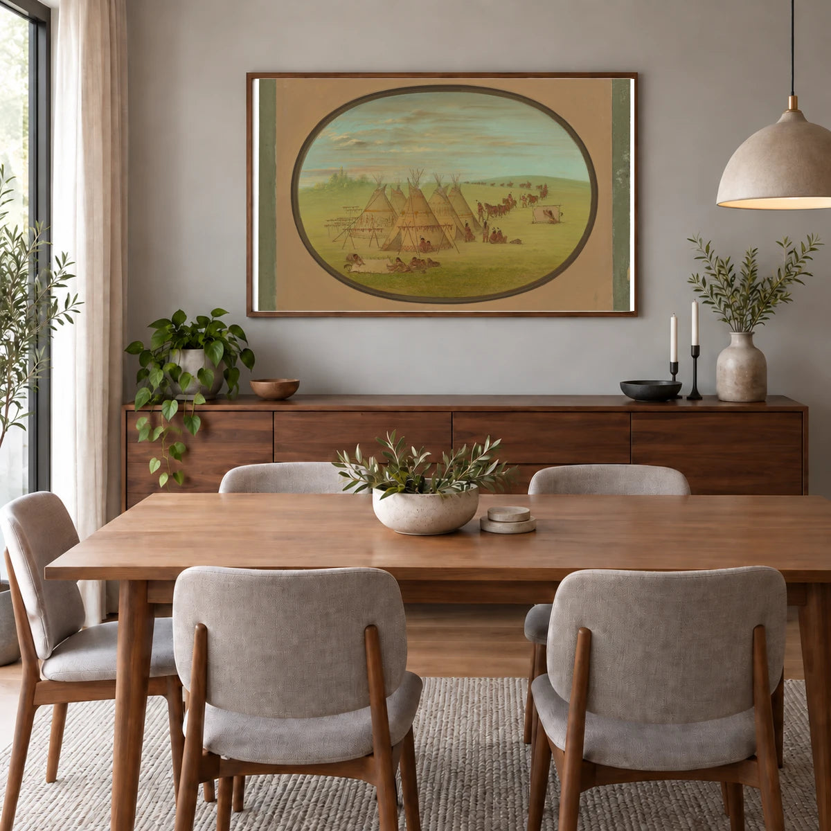 A Little Sioux Village 1965.16.4 — Famous Paintings shown in a styled interior