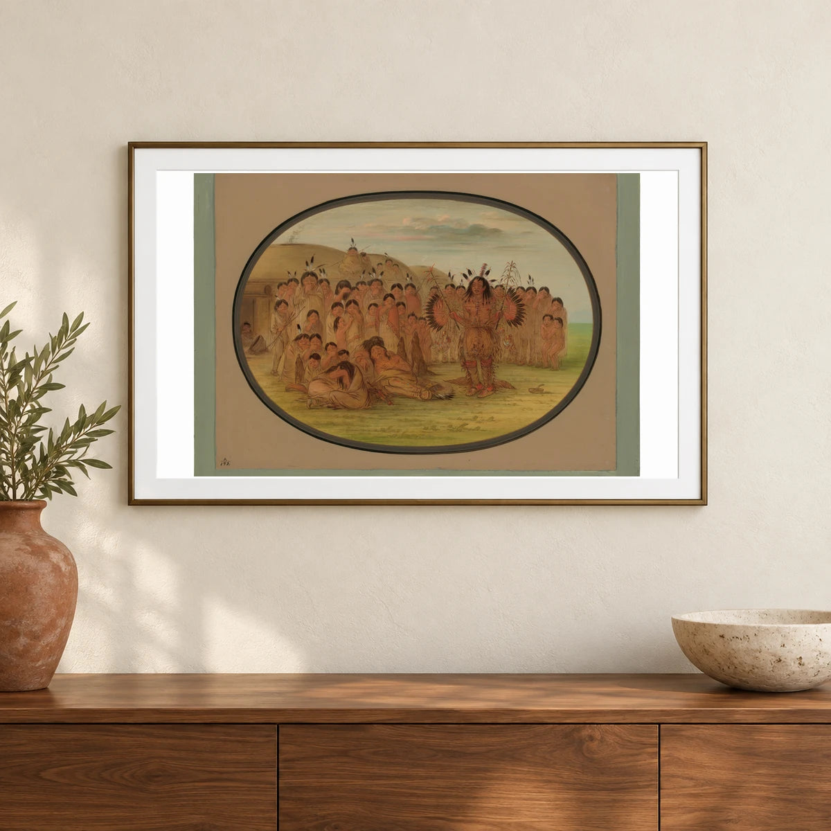 A Mandan Medicine Man 1965.16.85 — Famous Paintings shown in a styled interior