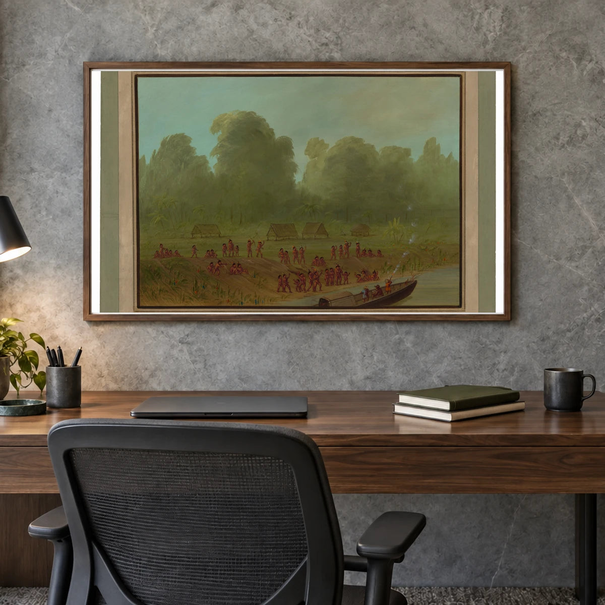 A Mayoruna Village 1965.16.282 — Famous Paintings shown in a styled interior