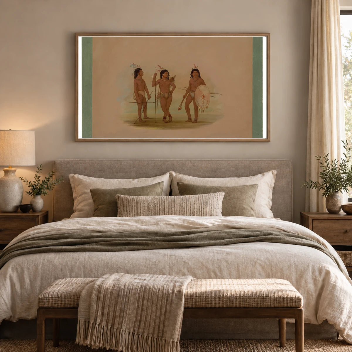 A Puelchee Chief And Two Young Warriors 1965.16.251 — Famous Paintings shown in a styled interior