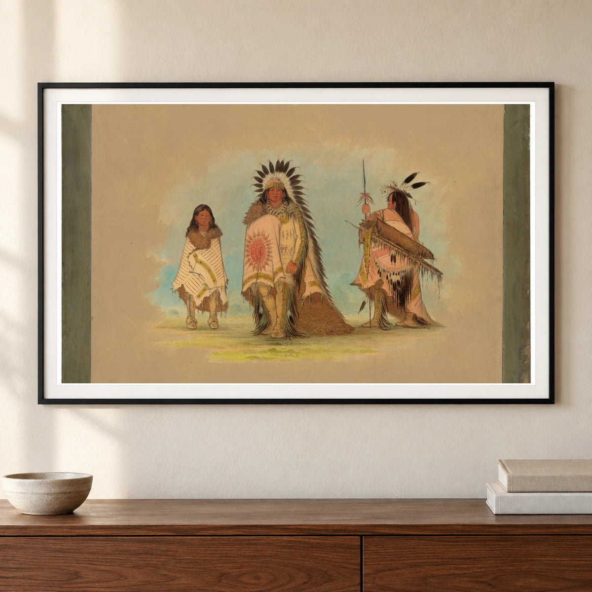 A Sioux Chief, His Daughter, And A Warrior 1965.16.2 — Famous Paintings shown in a styled interior