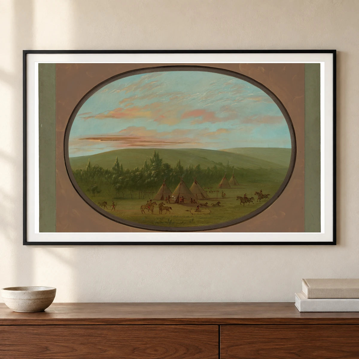 A Sioux Village 1965.16.12 — Famous Paintings shown in a styled interior