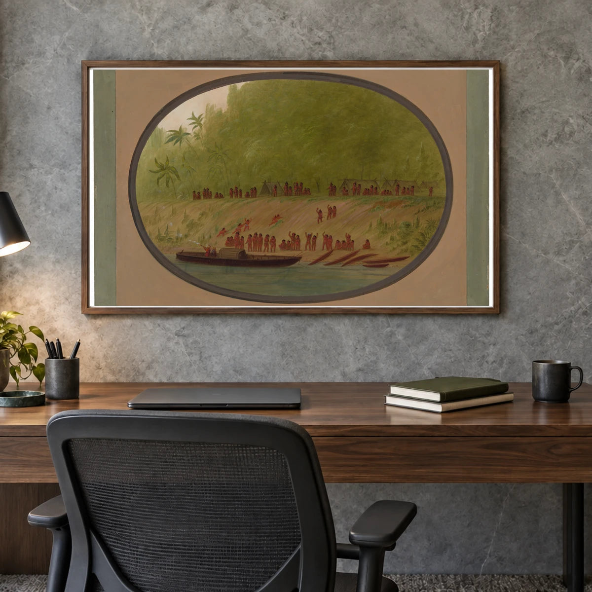 A Small Orejona Village 1965.16.279 — Famous Paintings shown in a styled interior