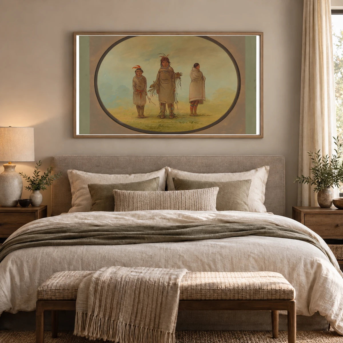 A Stone Warrior, His Wife, And A Boy 1965.16.161 — Famous Paintings shown in a styled interior