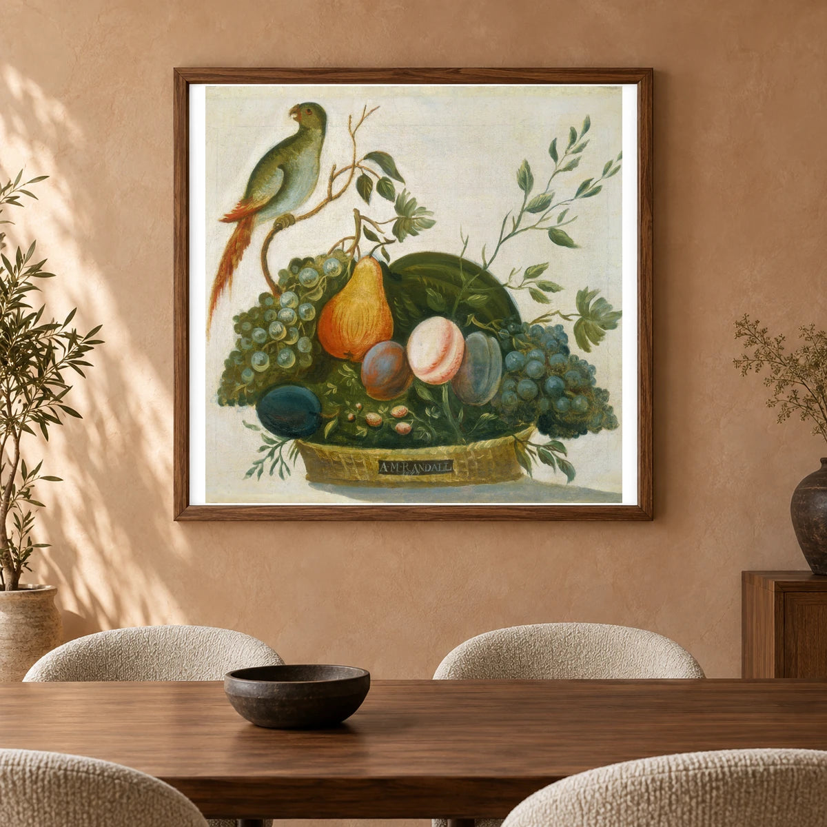 Basket Of Fruit With Parrot 1980.62.20 — Famous Paintings shown in a styled interior