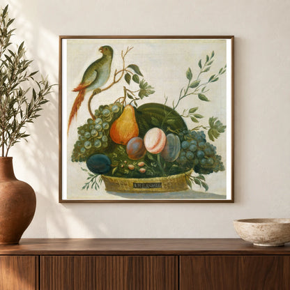 Basket Of Fruit With Parrot 1980.62.20 — Famous Paintings shown in a styled interior