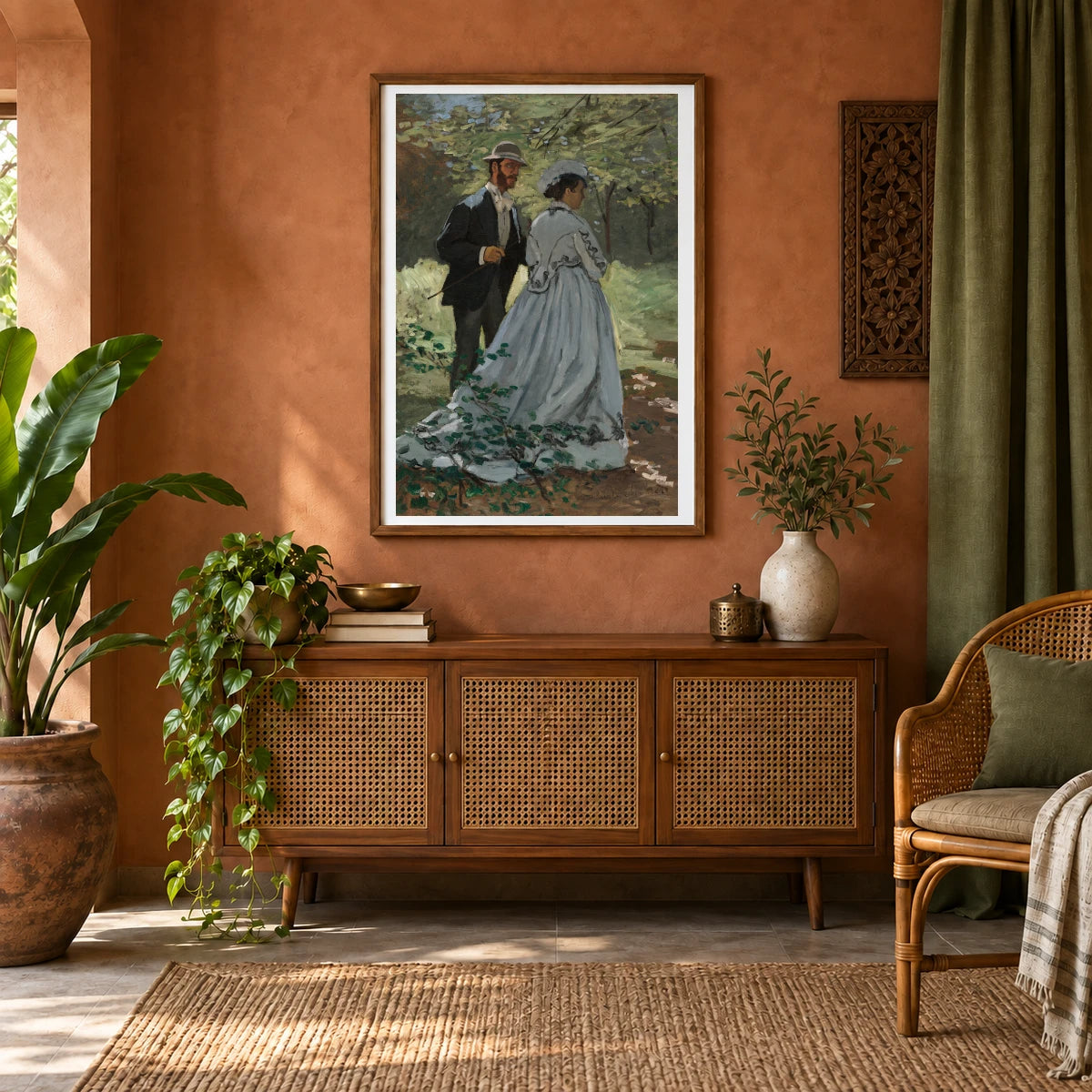 Bazille And Camille (study For Dejeuner Sur L Herbe ) 1970.17.41 — Famous Paintings shown in a styled interior
