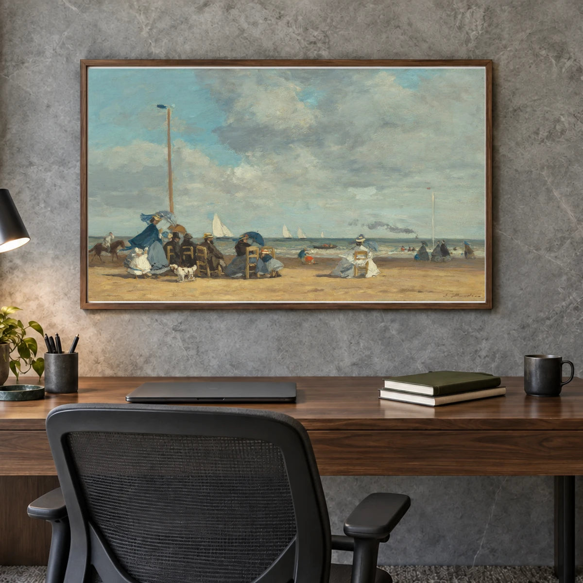 Beach At Trouville 1970.17.12 — Famous Paintings shown in a styled interior