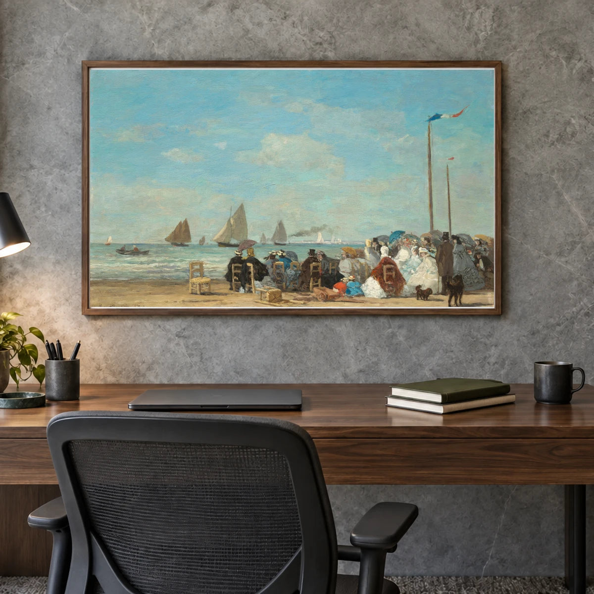Beach Scene At Trouville 1983.1.14 — Famous Paintings shown in a styled interior