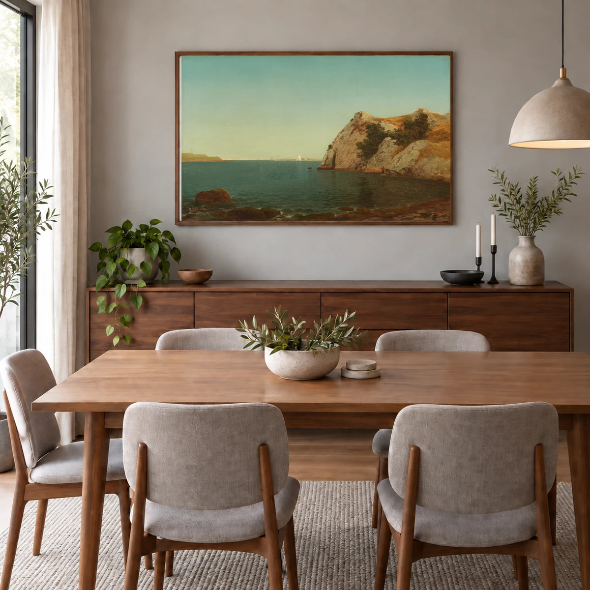 Beacon Rock, Newport Harbor 1953.1.1 — Famous Paintings shown in a styled interior