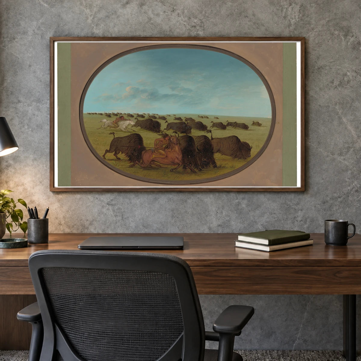 Buffalo Chase, With Accidents 1965.16.176 — Famous Paintings shown in a styled interior
