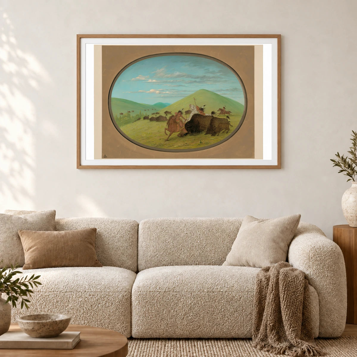 Buffalo Chase Bulls Protecting The Calves 1965.16.179 — Famous Paintings shown in a styled interior