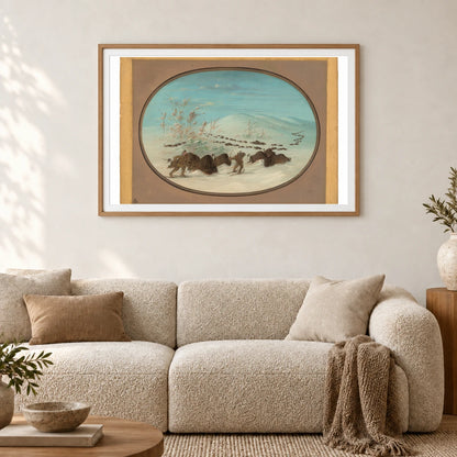Buffalo Chase In The Snow Drifts Ojibbeway 1965.16.129 — Famous Paintings shown in a styled interior