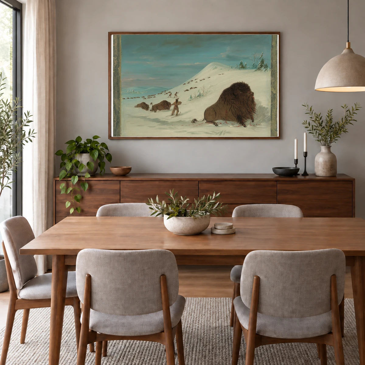 Buffalo Lancing In The Snow Drifts Sioux 1965.16.345 — Famous Paintings shown in a styled interior