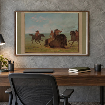 Camanchees Lancing A Buffalo Bull 1965.16.204 — Famous Paintings shown in a styled interior