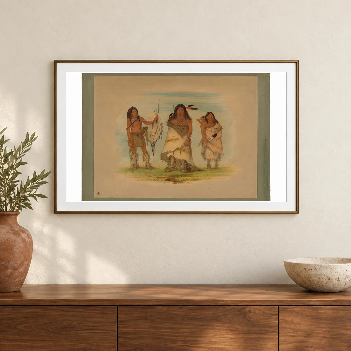 Camanchee Chief, His Wife, And A Warrior 1965.16.47 — Famous Paintings shown in a styled interior