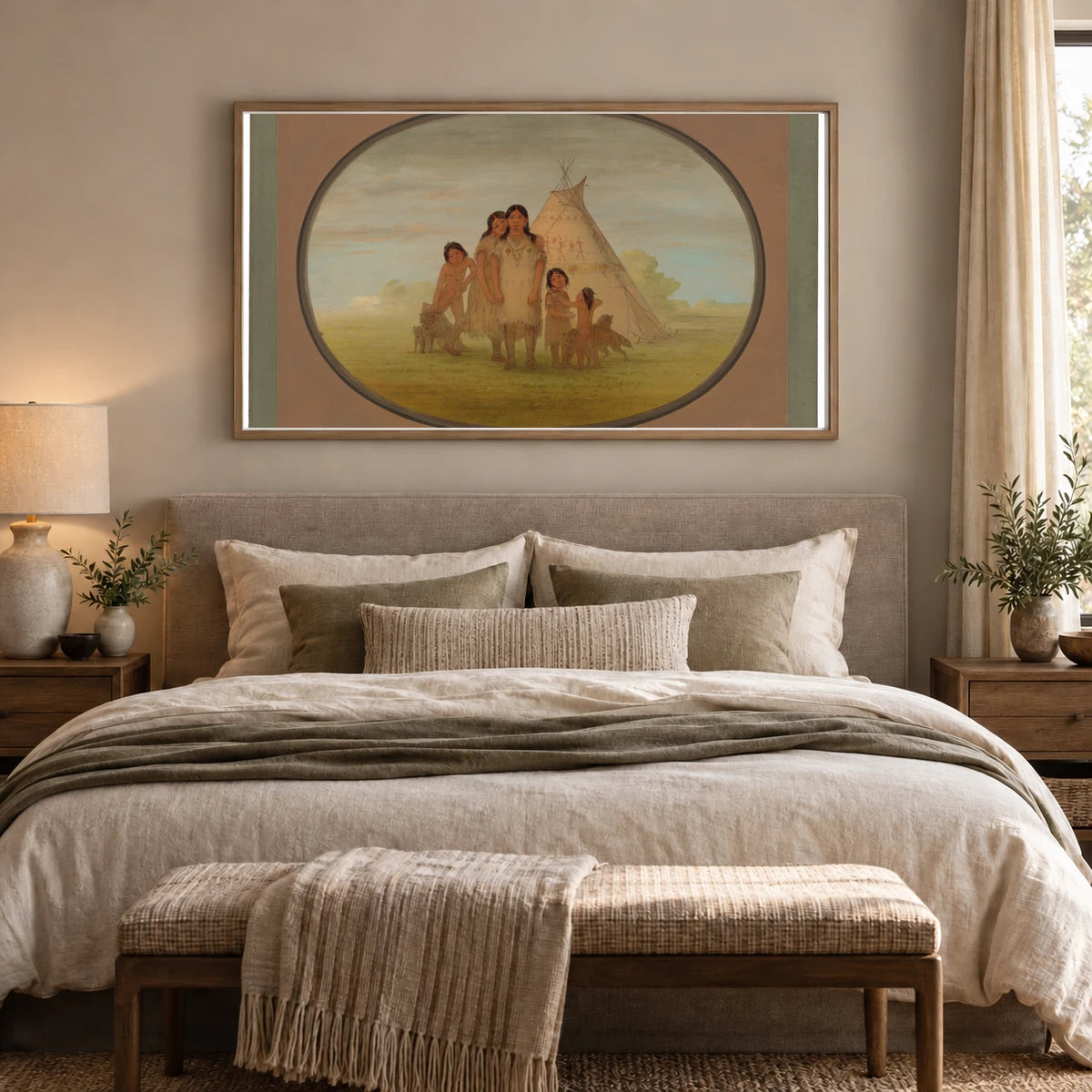 Camanchee Chief S Children And Wigwam 1965.16.49 — Famous Paintings shown in a styled interior
