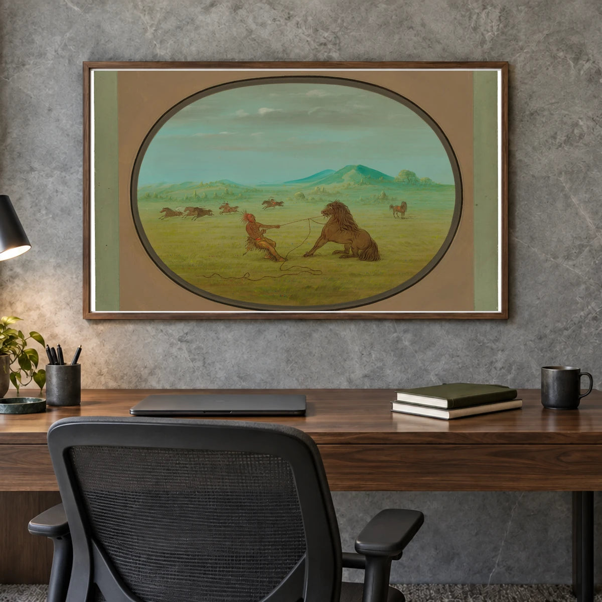 Catching Wild Horses Pawnee 1965.16.66 — Famous Paintings shown in a styled interior