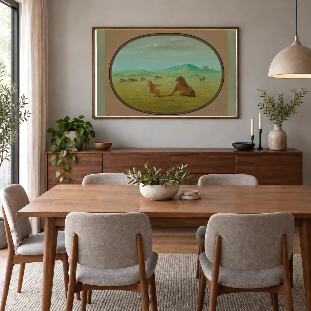 Catching Wild Horses Pawnee 1965.16.66 — Famous Paintings shown in a styled interior