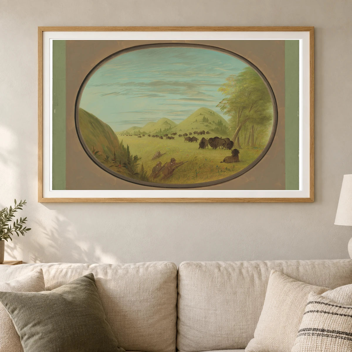 Catlin And Two Companions Shooting Buffalo 1965.16.197 — Famous Paintings shown in a styled interior