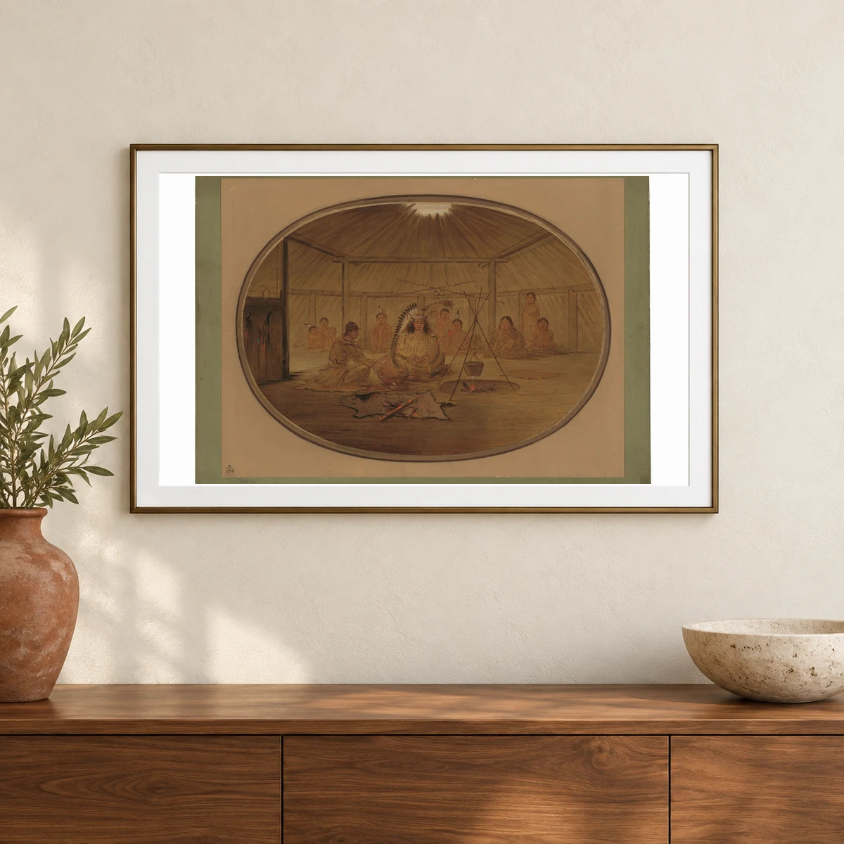 Catlin Feasted By The Mandan Chief 1965.16.80 — Famous Paintings shown in a styled interior