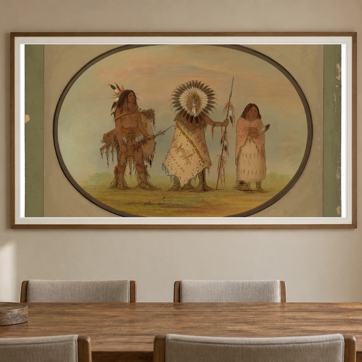Crow Chief, His Wife, And A Warrior 1965.16.19 — Famous Paintings shown in a styled interior