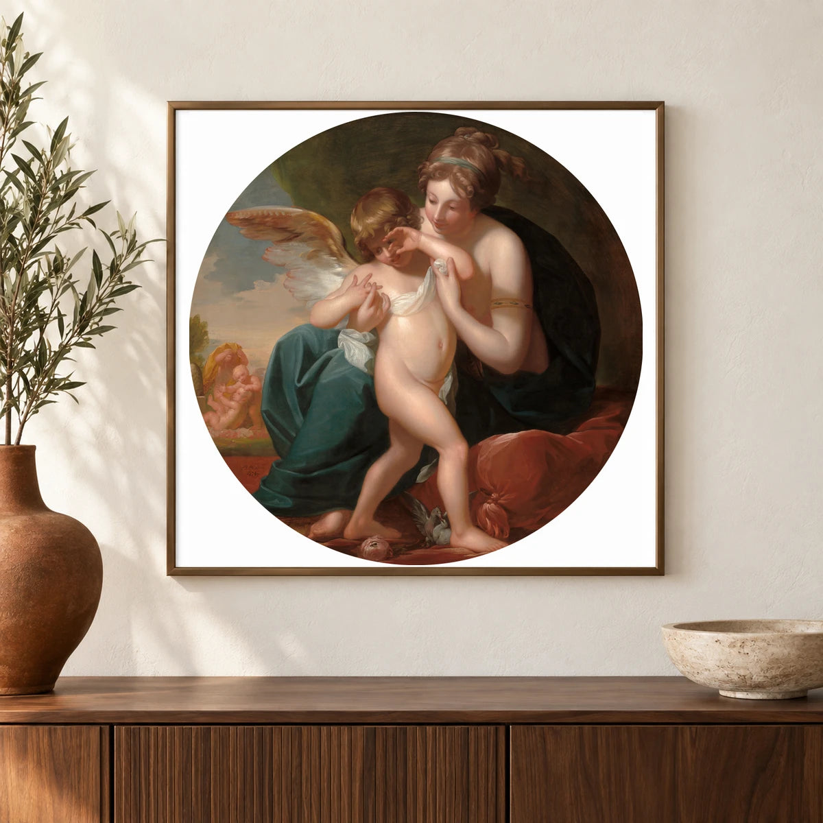 Cupid, Stung By A Bee, Is Cherished By His Mother 2014.136.93 — Famous Paintings shown in a styled interior