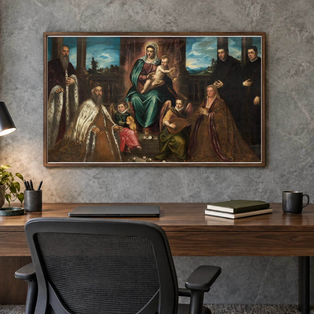 Doge Alvise Mocenigo And Family Before The Madonna And Child 1961.9.44 — Famous Paintings shown in a styled interior
