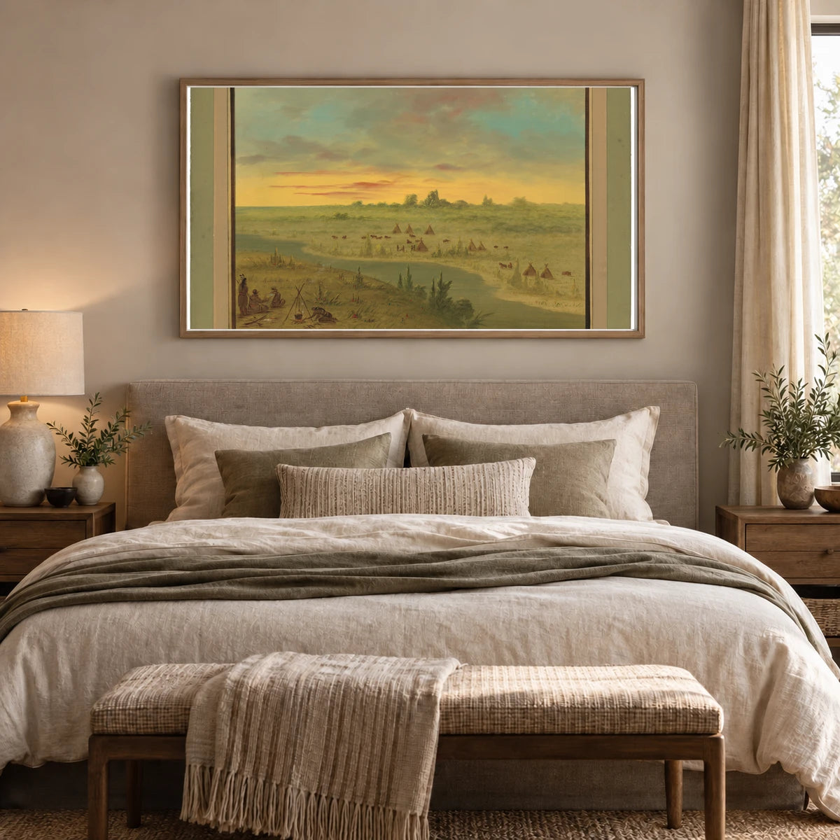 Encampment Of Pawnee Indians At Sunset 1965.16.65 — Famous Paintings shown in a styled interior