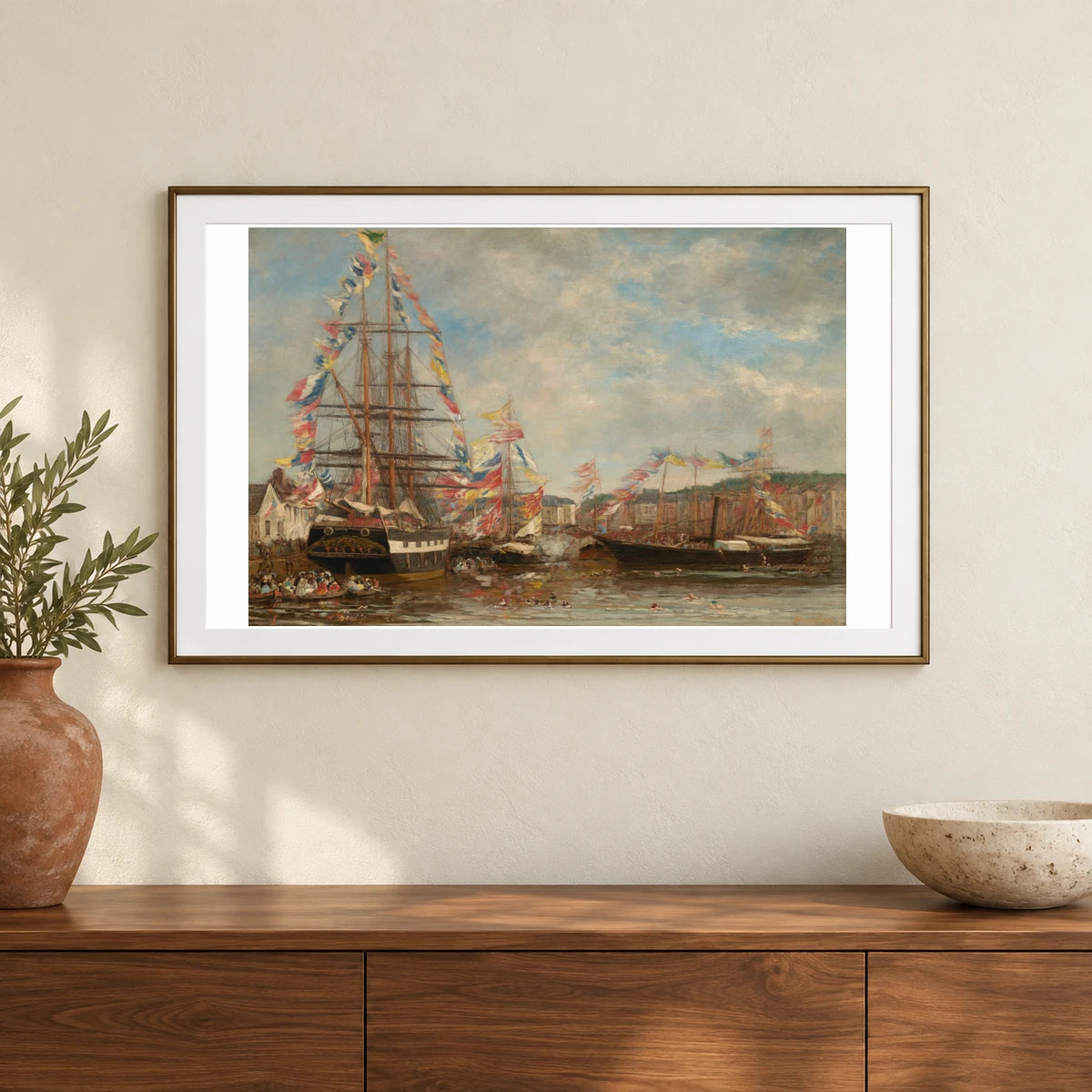 Festival In The Harbor Of Honfleur 1983.1.10 — Famous Paintings shown in a styled interior
