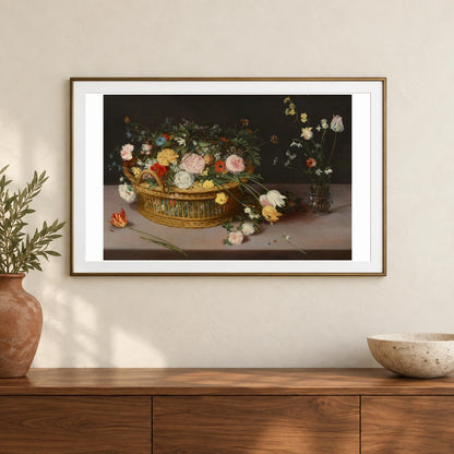 Flowers In A Basket And A Vase 1992.51.7 — Famous Paintings shown in a styled interior