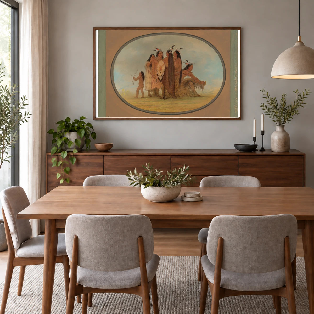 Four Mandan Warriors, A Girl, And A Boy 1965.16.74 — Famous Paintings shown in a styled interior