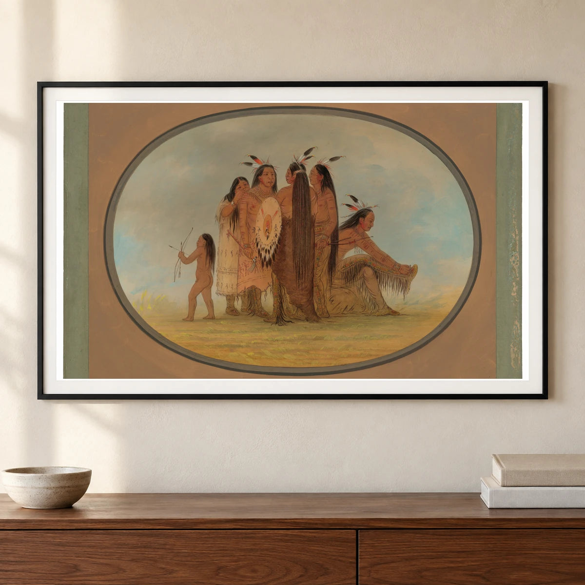 Four Mandan Warriors, A Girl, And A Boy 1965.16.74 — Famous Paintings shown in a styled interior