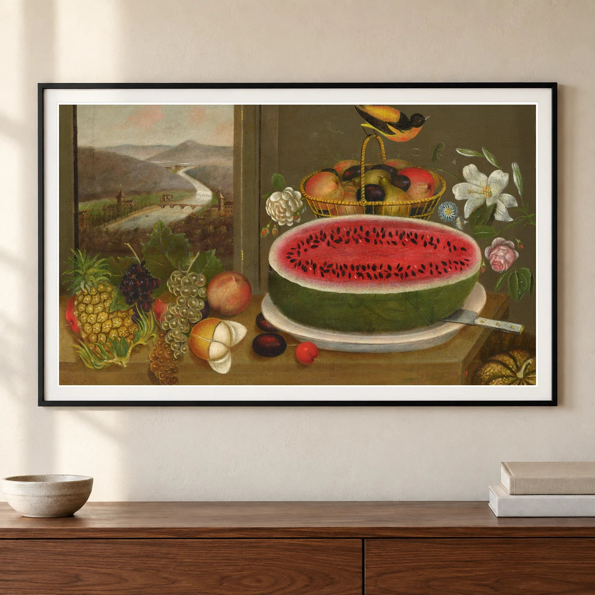 Fruit And Baltimore Oriole 1980.62.47 — Famous Paintings shown in a styled interior
