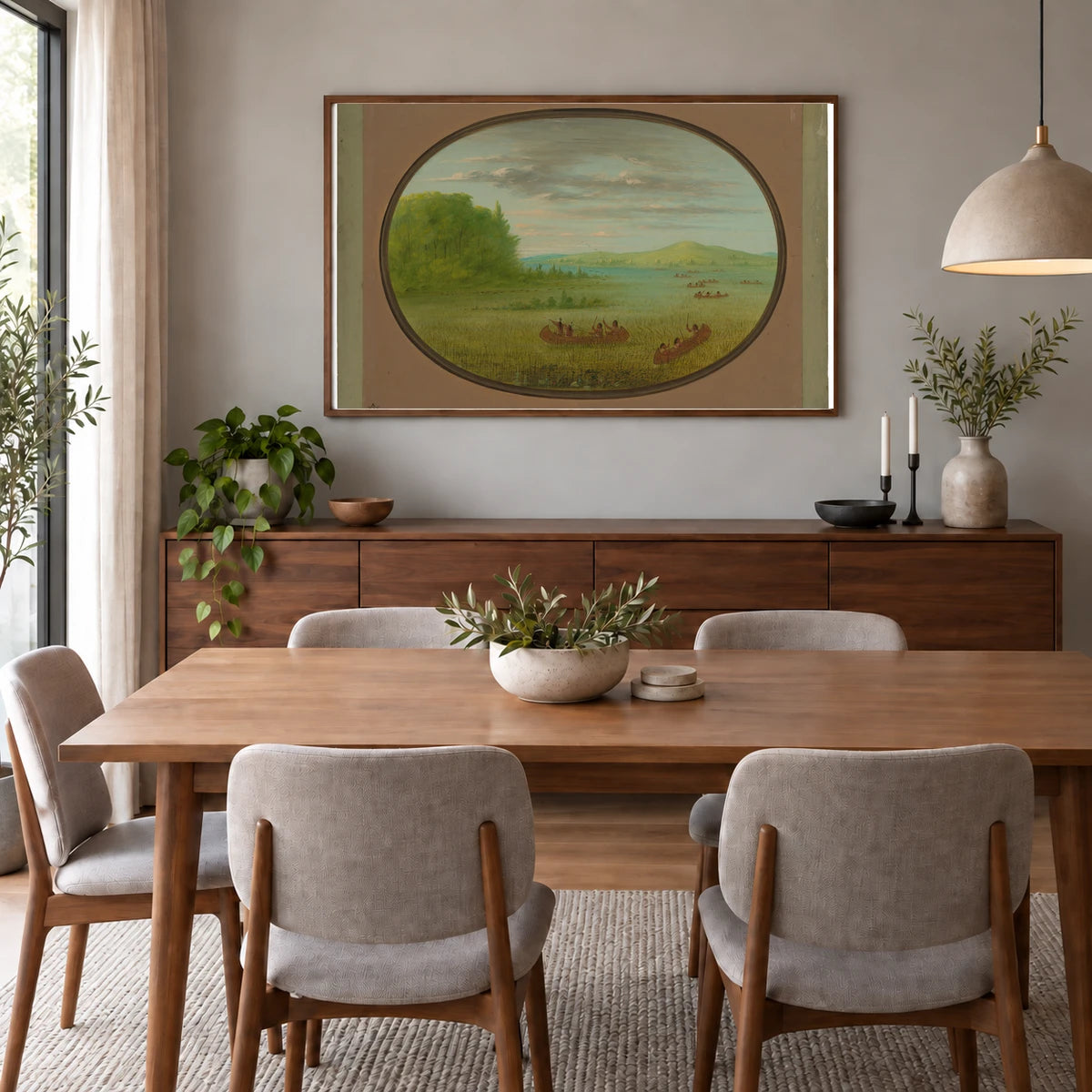 Gathering Wild Rice Winnebago 1965.16.138 — Famous Paintings shown in a styled interior